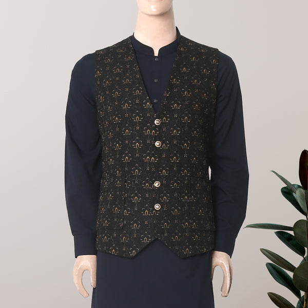 BLACK WITH GOLDEN EMBROIDERY WAISTEE (W-EXE-1023-07)