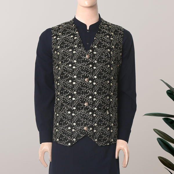 HALF WHITE EMBROIDERY ON BLACK WAISTEE (W-EXE-1023-02)